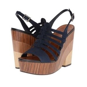 Vince Camuto Navy "Onia" Blue Suede Slingback Wedge Platform Sandals Size 9.5